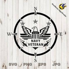 the navy veteran logo is shown in black on white wooden planks, with an eagle and