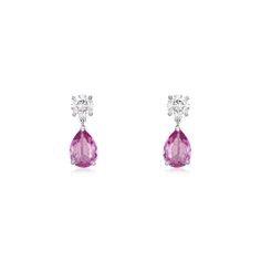 Pink sapphire and diamond drop earrings. Round brilliant cut diamond stud earrings with pear shape pink sapphire drops. DETAILS Platinum. Weight of pink sapphires 0.83ct + 0.72ct Natural no heat Total weight of diamonds 0.50ct Pink Teardrop Earrings With Prong Setting, Pink Teardrop Diamond Earrings, Pink Diamond Teardrop Earrings, Luxury Pink Sapphire Earrings For Wedding, Pink Brilliant Cut Diamond Earrings, Luxury Pink Sapphire Earrings For Gift, Luxury Pink Sapphire Earrings, Pink Diamond Earrings, Luxury Pink Sapphire Diamond-cut Jewelry