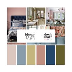 the color scheme for this bedroom is blue, pink, and green with an assortment of furniture