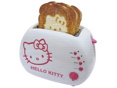 a hello kitty toaster with two slices of bread in it