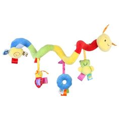 a baby mobile that is shaped like a caterpillar and has various toys attached to it