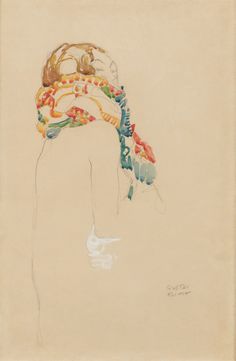 a drawing of a woman's head with flowers in her hair and other things around her neck