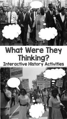 black and white pictures with words that say what were they thinking? interactive history activities