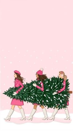 Christmas Woman Illustration, Red Christmas Aesthetic, Winter Sketchbook, Ipad Screensaver, Navidad Pink, Pink And Red Christmas, Tiktok Wallpaper, Christmas Widgets, Christmas Lockscreen