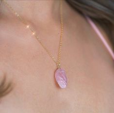 "This raw crystal necklace features a rose quartz stone with a dainty wire wrapped bail and a sparkling chain in the metal of your choice. Rose quartz is connected to the heart chakra and symbolizes love in all forms. Stones are raw and natural will vary in exact shape and size, but will be about 3/4 to 1 and long, and about 1/3 inch wide. You get to pick chain length from drop down menu. If you would like a length that is not listed, just send a message along with your order and I should be abl Pink Wire Wrapped Crystal Pendant Necklace, Pink Rose Quartz Wire-wrapped Necklace, Pink Rose Quartz Wire Wrapped Necklace, Rose Quartz Crystal Necklaces For Jewelry Making, Rose Quartz Pendant Necklace, Rose Quartz Necklace Pendants, Quartz Pendant Necklace, Raw Rose Quartz, Real Rose