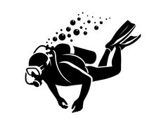 a black and white silhouette of a man diving with bubbles coming out of his mouth