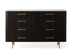 a black dresser with gold handles and drawers