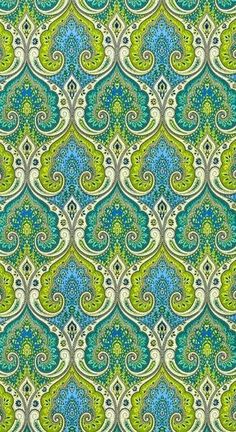 an ornate green and blue wallpaper pattern