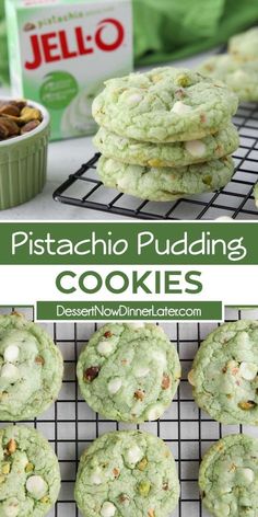 pistachio pudding cookies on a cooling rack