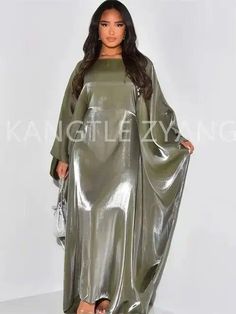 Satin Butterfly Abaya Green Long Abaya For Party, Green Long Sleeve Abaya For Party, Green Long-sleeved Party Abaya, Green Long Party Abaya, Butterfly Abaya, Dress Kebaya, Summer Celebration, Islamic Fashion, Butterfly Sleeves