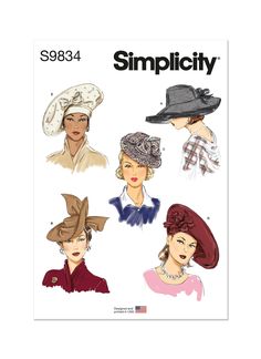 PRICES MAY VARY. Sewing pattern packet comes with sewing templates, fabric recommendations, pattern pieces, and instructions, and the packaging includes information on how to select fabric and trims, as well as sizing information All hats are one size fits most. Hats based on styles from the 1930's and 1940's; Hat A: Contrast ribbon details; Hat B: Contrast side; Hat C; Hat D: Self fabric flowers; Hat E Simplicity patterns offer modern and vintage clothing options for adults, children, toddlers, 1940s Hats, Hat Patterns To Sew, Hat Base, Steampunk Costume, Women's Headwear, Vintage Hats, Simplicity Sewing, Couture Vintage, Simplicity Sewing Patterns