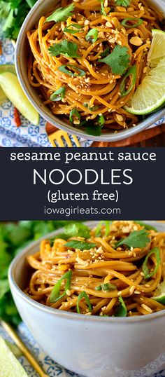 two bowls filled with noodles and garnished with cilantro