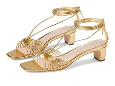 Loeffler Randall Riley - Women's Shoes : Gold : Feel the magic in the air donning the shiny gold-tone Loeffler Randall Riley sandal with lace-up closure. Goat leather upper, lining, and footbed. Lace-up ankle strap. Mid-heel sandal. Square open toe silhouette. Bovine leather outsole. Imported. Gold Lace-up Sandals With Wrapped Heel For Evening, Spring Metallic Low Heel Shoes, Gold Low Heel Heels For Spring, Chic Metallic Sandals For Spring, Gold Lace-up Sandals For Evening, Gold Lace-up Sandals With Heel Strap For Summer, Gold Low Heel Sandals For Spring, Gold Sandals With Padded Heel For Spring, Spring Metallic Sandals With Wrapped Heel