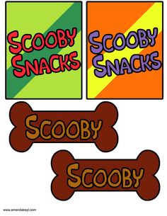 three different types of dog bones with the words scooby snacks on them