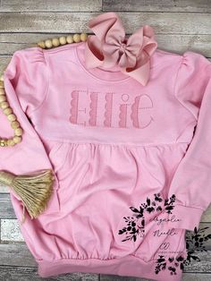 Girls embroidered sweatshirt, custom bubble sweatshirt, girls pink sweatshirt, monogrammed sweatshirt, girls monogrammed shirt This is a personalized bubble sweatshirt for girls. Due to supply and demand this is specifically for the pink ones! please feel free to message us about other colors or designs!! please be sure to indicate your personalization! Otherwise, we will send it as shown. We can get other colors as well depending on supplier stock. Please note we try to stock these from ARB however due to high demand and slower shipping at the ports we have found other suppliers with the same style. We do our best to let you know if we need to swap those out!  Special note from seller Hi, Thank you so much for your business and support of our passion to create custom designs for you! Plea Pink Long Sleeve Cotton Sweater, Cute Long Sleeve Fleece Tops, Pink Long Sleeve Sweatshirt With Ribbed Cuffs, Pink Sweatshirt For Loungewear, Cute Pink Sweatshirt With Ribbed Cuffs, Pink Long Sleeve Sweatshirt With Custom Embroidery, Cute Long Sleeve Pink Sweatshirt, Cute Pink Long Sleeve Sweatshirt, Pink Cotton Sweater For Loungewear