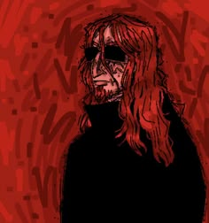 a drawing of a man with long red hair