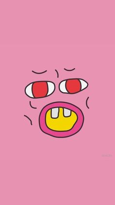 a pink background with an angry face drawn on the front and bottom part of it