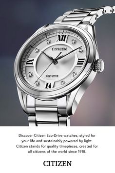 Since 1918, Citizen has stood for quality timepieces, created for all citizens of the world. Classic White Gold Stainless Steel Watches, Elegant Stainless Steel Watch With Analog Display, Silver Watches With Subdials For Wedding, Classic Diamond Watch With Analog Display, Elegant Analog Display Watches For Anniversary, Elegant Watches With Analog Display, Silver Wedding Watches With Subdials, Elegant Anniversary Watch Accessories With Analog Display, Elegant Anniversary Watch With Analog Display