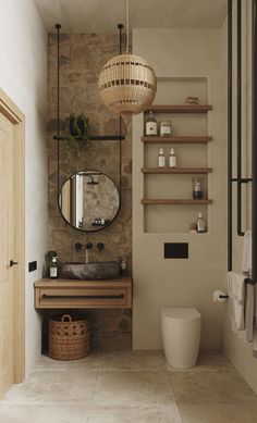 home decor living room home decor kitchen home decor ideas living room home decor styles #minimalistlivingroomdesignideas Bathroom Ideas Colorful, Stone Feature Wall, Interior Design Per La Casa, Bad Inspiration, Boho Bathroom, Bathroom Inspiration Decor, Boho Interior, Bathroom Colors, Boho Living Room