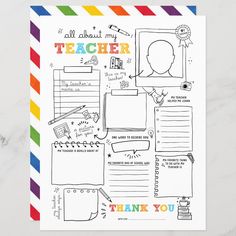 a teacher's notebook with the words thank you written on it and an image of a