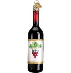 a wine bottle ornament with a red and green design on the top, sitting in front of a white background