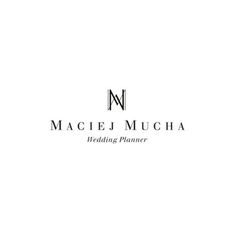 the logo for a wedding planner, maciej mucha is shown in black and white