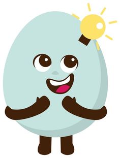 a cartoon character with an idea lightbulb on his head and hands in the air