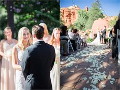 the bride and groom are getting married at their wedding ceremony in sedona, arizona