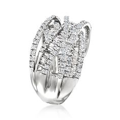 Ross-Simons - 2.00ct t. w. Round, Baguette Diamond Highway Ring in 14kt White Gold. Size 7. Oversized, tons of sparkle! Our 2.00 ct. t. w. diamond highway ring is fun, chic and everyday-approved. In polished 14kt white gold, multiple bands of baguette and round brilliant-cut diamonds zig and zag, creating a dimensional design that's sure to please. 1/2" wide. Diamond highway ring. Diamond birthstones are the perfect gift for April birthdays. April Birthday, Diamond Birthstone, Ring Diamond, Baguette Diamond, Round Brilliant Cut Diamond, Round Brilliant Cut, Round Brilliant, Fine Jewelry, Diamonds