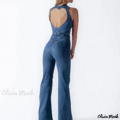 Olivia Mark - Stylish Vintage Sleeveless Denim Jumpsuit with High Waist Strap Chic Sleeveless Medium Wash Denim Jumpsuit, Chic Medium Wash Sleeveless Overalls, Sleeveless Stretch Denim Jumpsuit In Medium Wash, Stretch Sleeveless Denim Jumpsuit, Chic Sleeveless Dark Wash Denim Jumpsuit, Chic Dark Wash Sleeveless Denim Jumpsuit, Sleeveless Stretch Denim Blue Jumpsuits And Rompers, Sleeveless Denim Blue Stretch Jumpsuit, Chic Sleeveless Denim Jumpsuits And Rompers