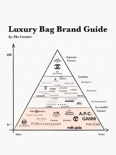 the luxury bag brand guide is shown in black and white, with an arrow pointing to it