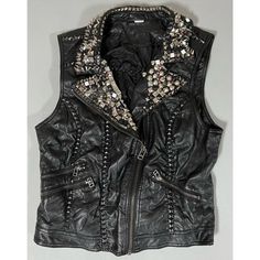 Black Leather Punk Rock Biker Spiked Studded Motorcycle Moto Battle Vest Size 10 #Leather #Punk #Biker #Vest #Moto Punk Rock Vest, Biker Jacket With Rivets For Party, Biker Style Jacket With Rivets For Party, Black Moto Biker Jacket For Alternative Fashion, Edgy Leather Biker Jacket For Party, Rock Style Biker Jacket For Biker Events, Edgy Black Biker Jacket For Party, Black Rocker Biker Jacket For Party, Black Biker Jacket With Rivets For Concert