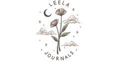 the logo for leela journals with flowers and clouds in the background, on a white background