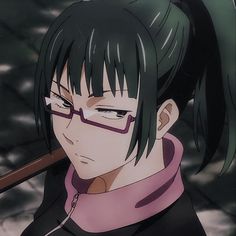 an anime character with glasses holding a baseball bat