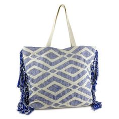 WOMEN'S GEOMETRIC DIAMOND PRINT SIDE FRINGE TOTE BAG Size: one size. Color: Geometric Denim. Gender: female. Age Group: adult. Patchwork Bags Patterns, Fringe Tote Bag, Bags Patterns, Side Fringe, Tote Bag Size, Boho Accessories, Patchwork Bags, Diamond Print, Geometric Diamond