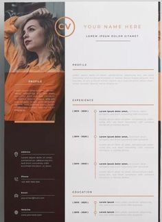 a clean and modern resume template with orange accents