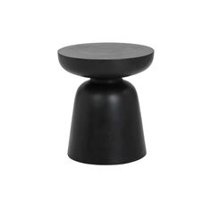 a black stool sitting on top of a white floor