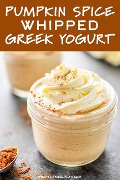 pumpkin spice whipped greek yogurt in a jar