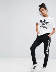 Adidas adidas Originals Light Logo Track Pant In Black Black Adidas Outfit, Workout Images, Adidas Women Fashion, Adidas Outfit Women, Light Logo, Cute Lazy Outfits, Legging Outfits