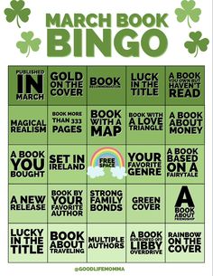 the march book bingo is shown with shamrocks