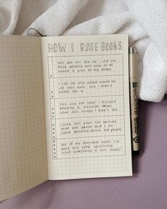 an open notebook with the words how i rate books written on it