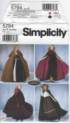 Cloak Sewing Pattern, Dress Pattern Free, Cloak Pattern, Cape With Hood, Simplicity Patterns Vintage, Cape Pattern, Costume Sewing Patterns, Hooded Cape, Costume Patterns