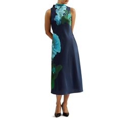 Spring Silk Halter Neck Midi Dress, Sleeveless Floral Print Midi Dress For Work, Sleeveless Midi Dress With Floral Print For Work, Sleeveless Silk Midi Dress With Floral Print, Spring Silk Sleeveless Knee-length Dress, Spring Sleeveless Silk Midi Dress, Summer Halter Neck Midi Dress For Work, Ted Baker Dress Floral, Ted Baker Dress