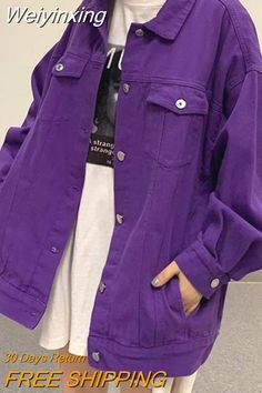 Shipping: Worldwide Express Shipping AvailableDelivery time: 🚚7-15Days Fast ShippingReturns: Fast refund,💯100% Money Back Guarantee. Purple Long Sleeve Outerwear With Pockets, Oversized Long Sleeve Trendy Denim Jacket, Trendy Oversized Long Sleeve Denim Jacket, Purple Cotton Outerwear With Pockets, Casual Purple Collared Outerwear, Purple Cotton Outerwear With Button Closure, Purple Button-up Cotton Outerwear, Purple Cotton Button-up Outerwear, Purple Button-up Outerwear With Pockets