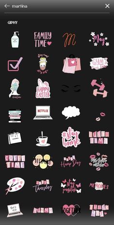 some pink and black stickers on a black background with the words happy valentine's day