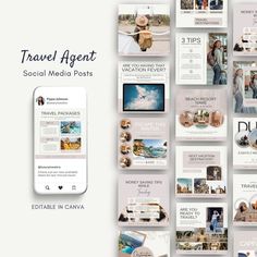 the travel agent social media post is displayed on a white background with multiple photos and text