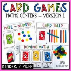 two cards with numbers and symbols on them for the game called card games maths centers - version 1