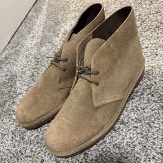 Essentially Brand New Clark's Bushacre 2 Chukka Boots In Taupe Suede. These Are Size 10.5 And They Were Too Small For Me. I Wore Them Once Two Years Ago And Realized I Needed A Half Size Larger, But It Was Too Late To Return. See Photos For Condition, They Are Pretty Much Pristine. 100% Leather, With A Rubber Synthetic Sole Formal Suede-lined Chukka Boots, Classic Leather Slip-on Chukka Boots, Semi-formal Suede Chukka Boots, Semi-formal Brown Plain Toe Chukka Boots, Brown Slip-on Chukka Boots With Stitched Sole, Men's Clarks, Chukka Boot, Pretty Much, Tan Brown