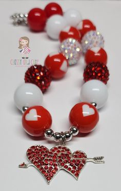 This listing is for one Double Heart Bubblegum Necklace . 20mm acrylic red solid beads. 20mm white solids 20mm red beads printed with a white heart. 20mm red rhinestone beads.  20mm white rhinestone beads.  6mm silver spacer beads. Lobster clasp with a 2 inch extender chain.   2 inch crystal double heart shaped pendant.  Available in 16, 18 or 22 inches in length. Longer lengths will have smaller beads at the end (14mm-16mm in size) Super cute!! Product color may differ slightly due to photograp Pumpkin Necklace, Shark Necklace, Bubblegum Necklace, Double Heart Necklace, Heart Shaped Pendant, Pumpkin Earrings, Bubblegum Beads, Red Beads, Chewing Gum