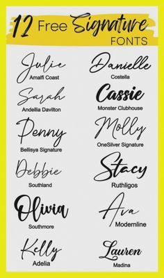 the 12 free signature font styles for any type of handwritten lettering, including letters and numbers